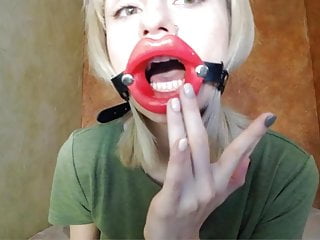 Zooming In Red Lips Open Mouth Gag For Dildo-Blowjob free video