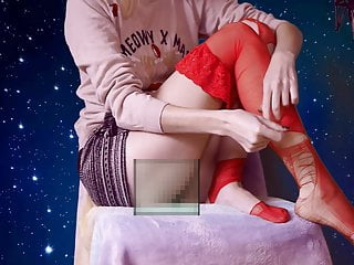 Asmr Girl Ripping Red Stocking - Space Modern Style free video