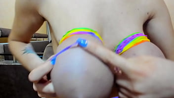 Myla Angel Bounds Her Tits With Rainbow Rubbers free video