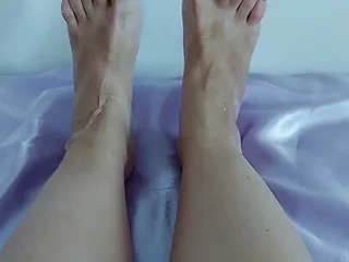 Foot Fetish With Red Varnish, Lubricant And Spitting free video